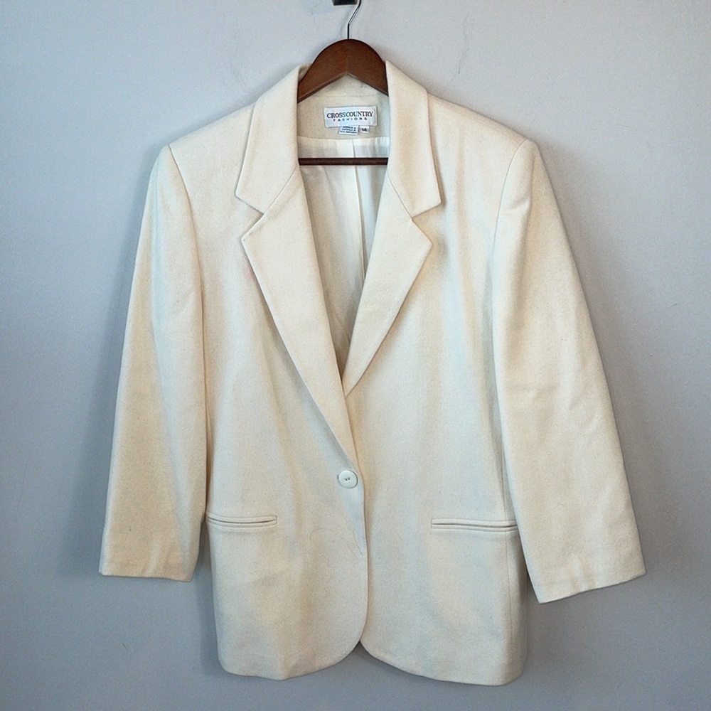 Vintage Cross Country White wool blazer flawed women size 14